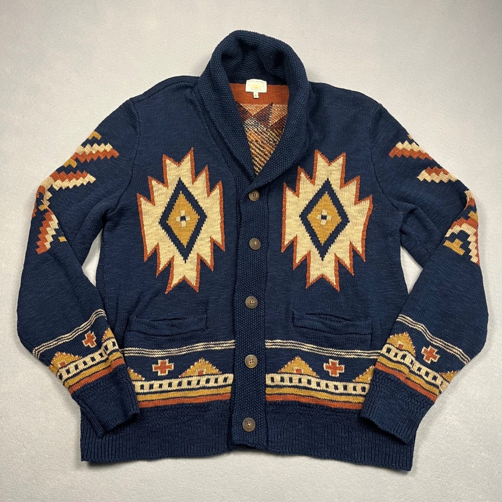 Faherty BYT Mens Wolf Mountain Cardigan Sweater Medium Southwestern Aztec Native